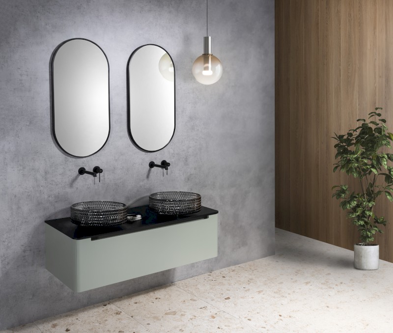 MARAGUA skleněné gravírované umyvadlo na desku Ø 39,5cm, černá TY214