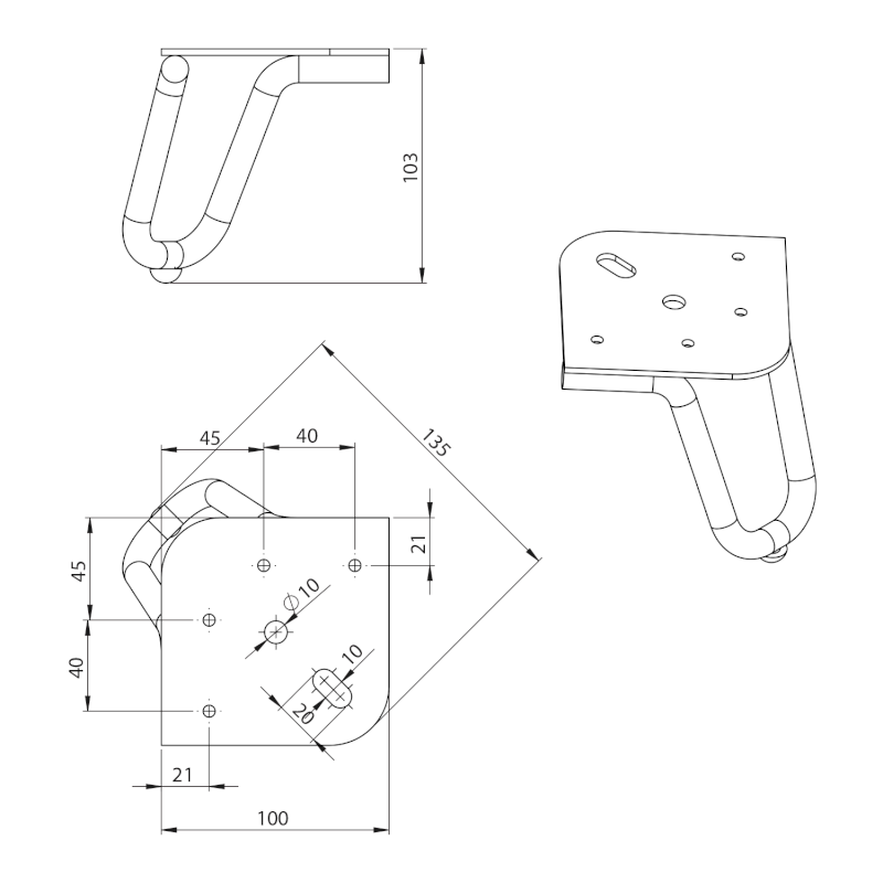 Nábytková nožička, výška 103mm, černá mat 30320