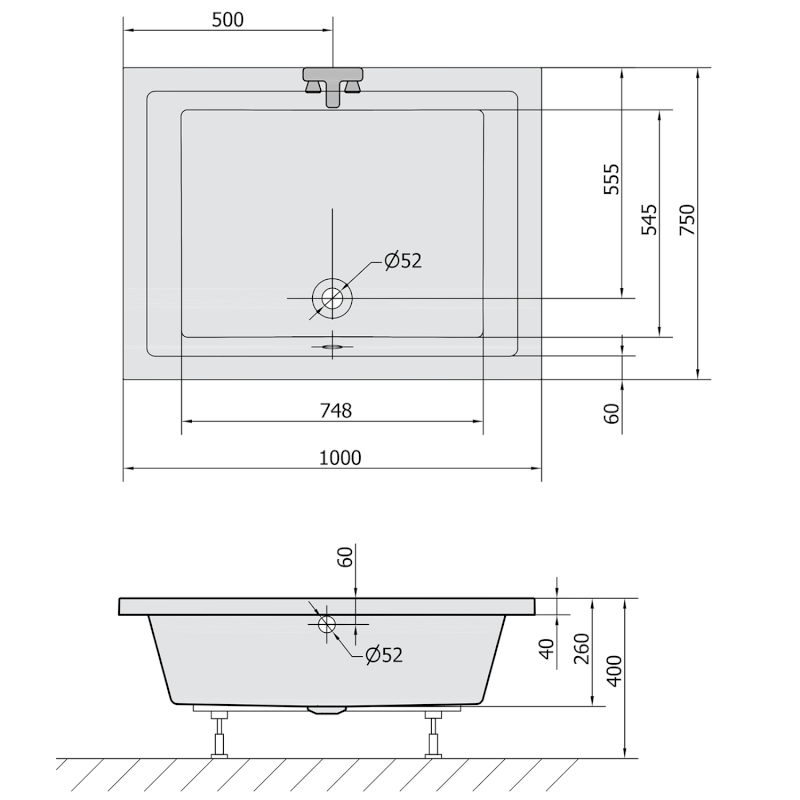 DEEP hluboká sprchová vanička, obdélník 100x75x26cm, bílá 72879