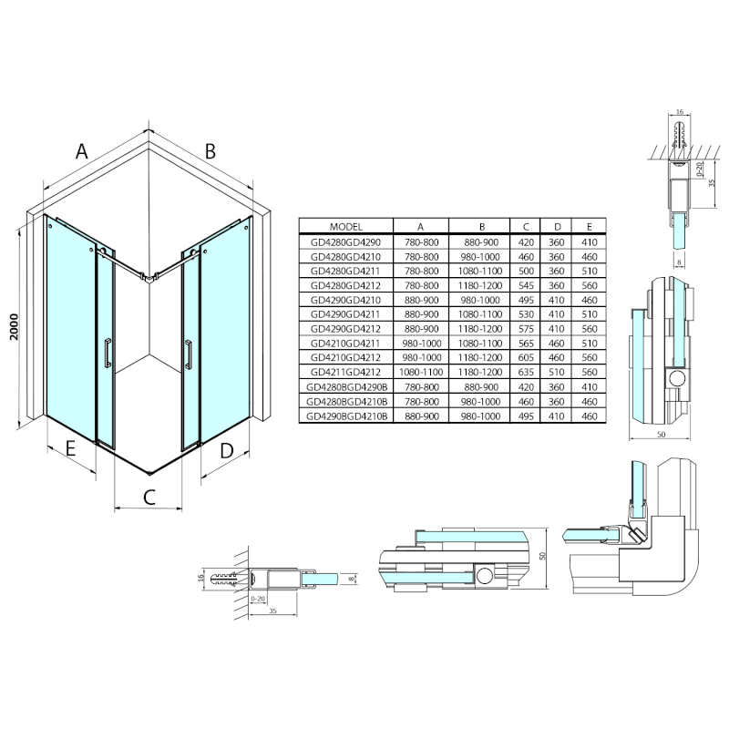 DRAGON sprchové posuvné dveře rohový vstup 900 mm, čiré sklo GD4290