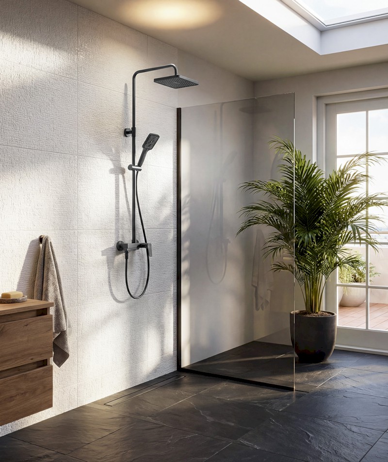 FLERY sprchový/vanový sloup s pákovou baterií, otočné ramínko, gun metal FY690GM