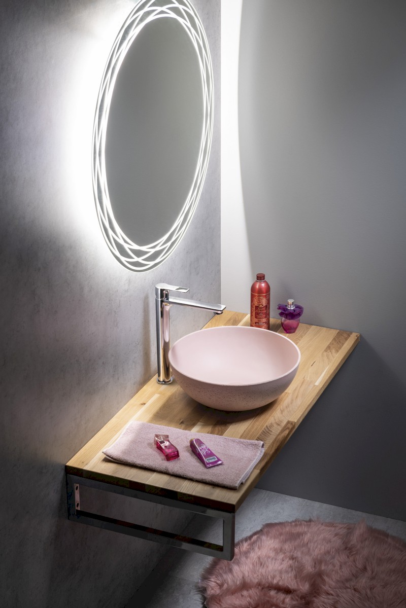 FORMIGO betonové umyvadlo na desku, Ø 39cm, růžová mat FG321