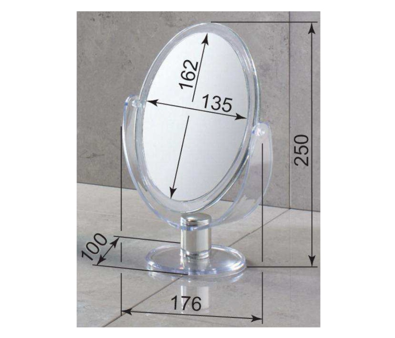 Kosmetické zrcátko na postavení, 162x135mm, oboustranné, transparentní CO2018