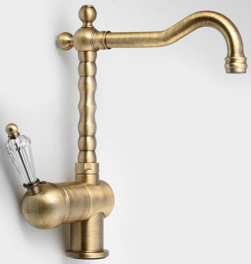 KIRKÉ CRYSTAL stojánková dřezová baterie, páčka krystal, bronz KI14KB