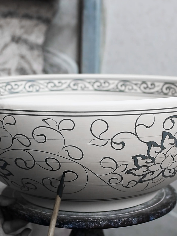 PRIORI keramické umyvadlo na desku, 60x40cm, bílá s modrým vzorem PI029