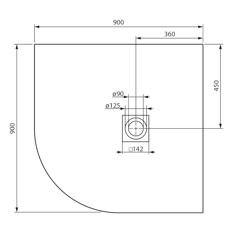 MITIA sprchová vanička z litého mramoru, čtvrtkruh 90x90cm, černá PMCR90