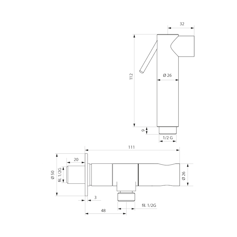 Nástěnný ventil s ruční bidetovou sprškou a bezpečnostní pojistkou,kulatý,chrom SG107