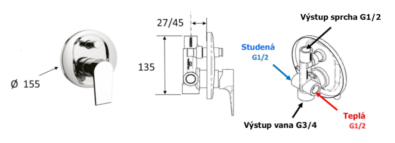 KAI podomítková sprchová baterie, 2 výstupy, chrom KA42