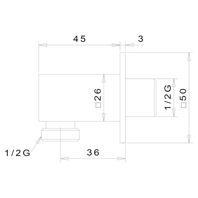 Vývod sprchy, hranatý, tenká krytka, chrom SG302