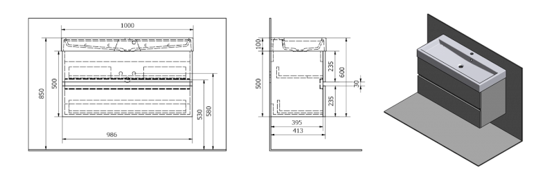 LARGO umyvadlová skříňka 99x50x41cm, bílá LA101