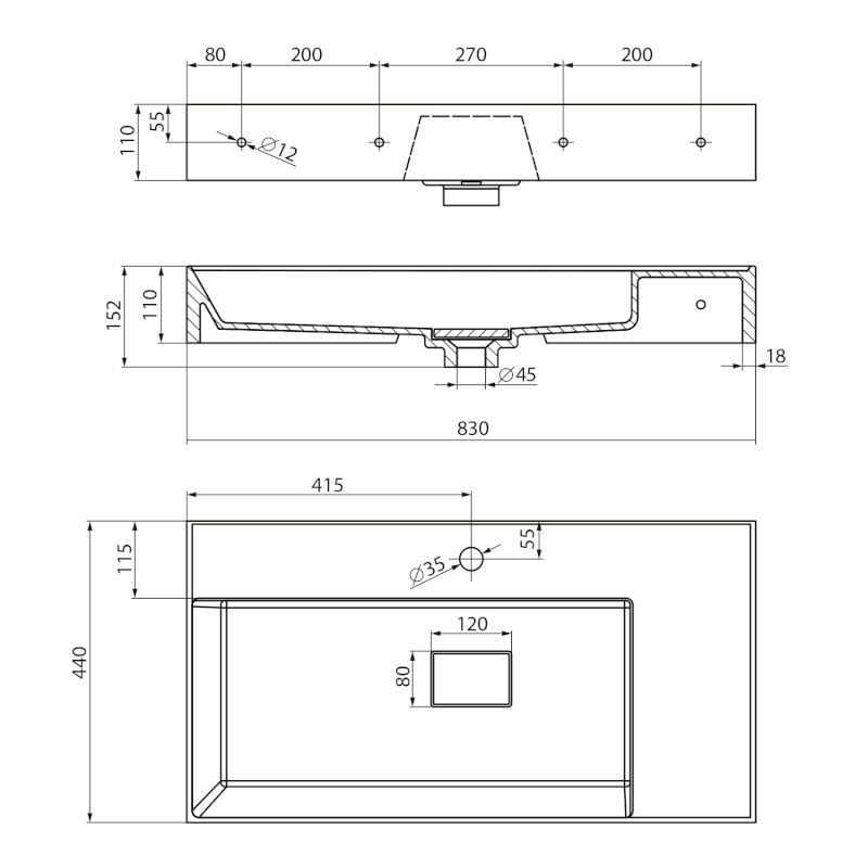 GODIVA umyvadlo, litý mramor, 83x44cm, bílá GU083L