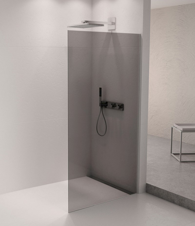 ARCHITEX sada pro uchycení skla podlaha-stěna se spádovou lištou, 1615x2105mm, pravá, leštěný hliník AX2116R