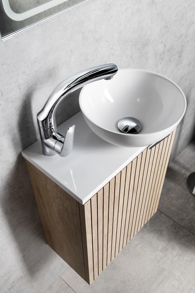 MINOR deska pod umývátko 40x22,5cm, baterie vpravo, litý mramor, bílá MR405