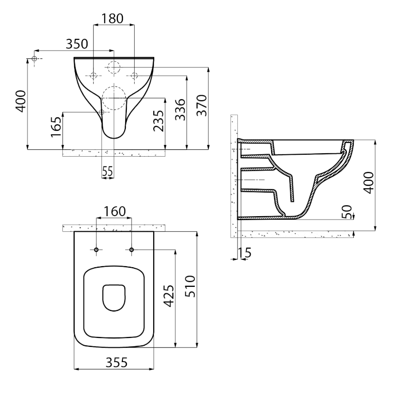 BENE závěsná WC mísa, 35,5x51cm, bílá BN320
