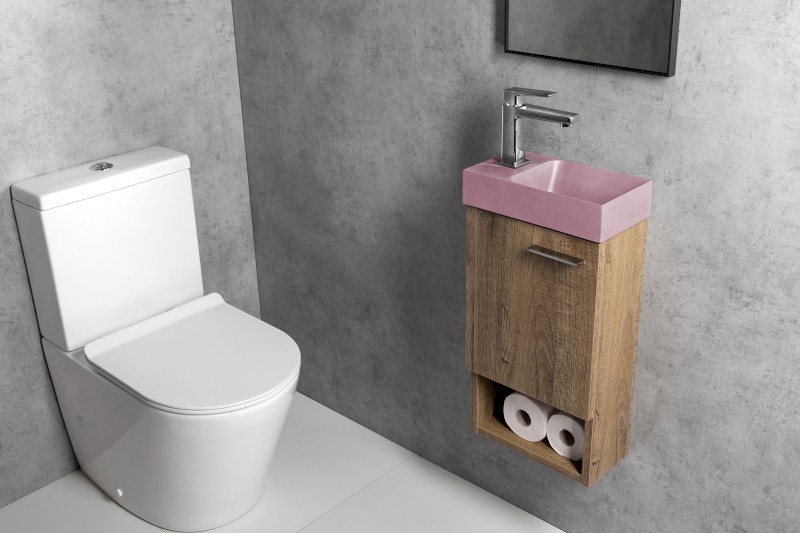 PICCOLINO betonové umývátko 30,8x17cm, baterie vlevo, růžová mat PK30021