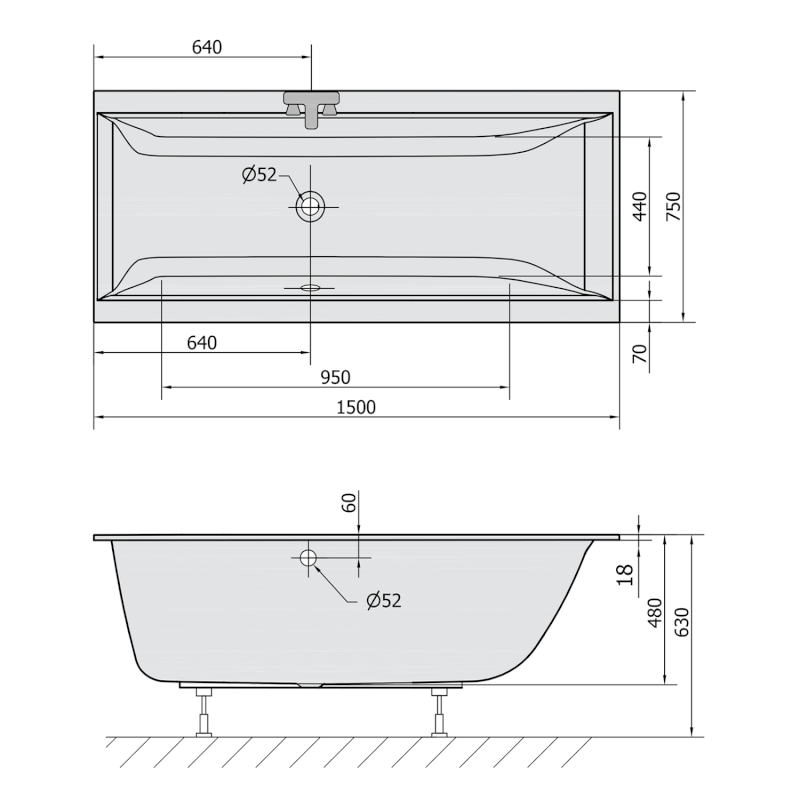 CLEO SLIM obdélníková vana 150x75x48cm, bílá 27611S