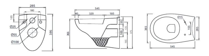 TAURUS závěsná WC mísa, 36x54,5cm, bílá LC1582
