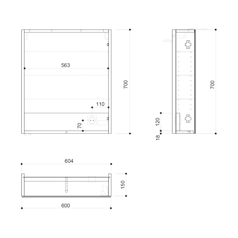 LINEX galerka s LED osvětlením, 60x70x15cm, levá/pravá, dub stříbrný LX060-0011