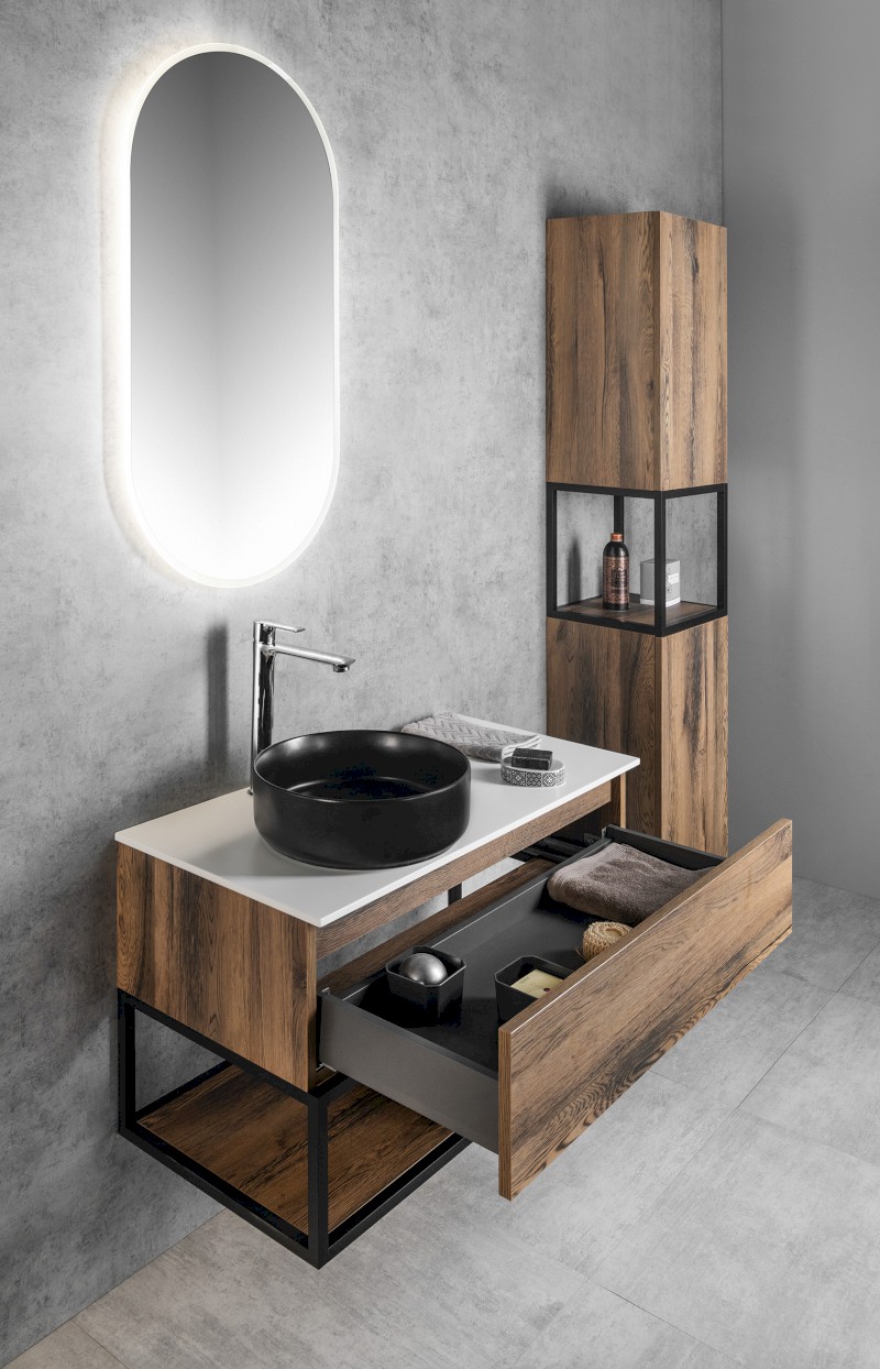 SKARA umyvadlová skříňka 100x50x45cm, černá mat/dub collingwood CG009-1919