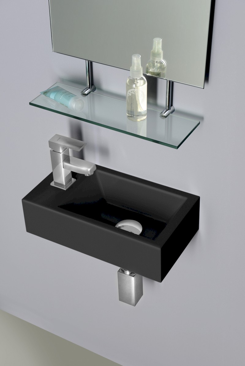 AMAROK umývátko, litý mramor, 40x22cm, baterie vlevo, černá mat AR400B