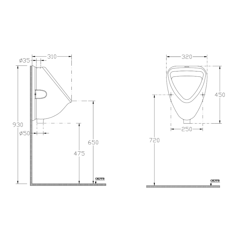 Urinál s horním přívodem vody, 31x45cm 10TP92001
