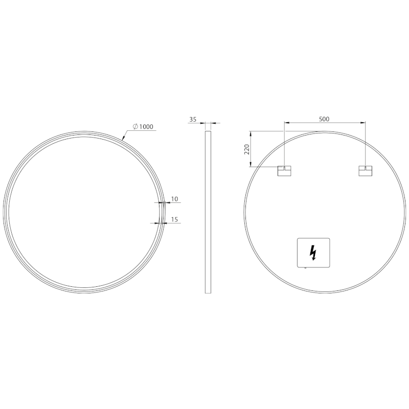 KADRIS kulaté zrcadlo s LED osvětlením ø 100cm, černá mat KD100