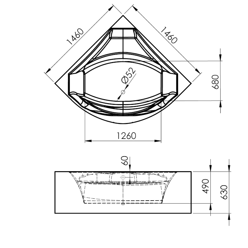 ROSANA MONOLITH rohová vana 146x146x63cm, bílá 63119M