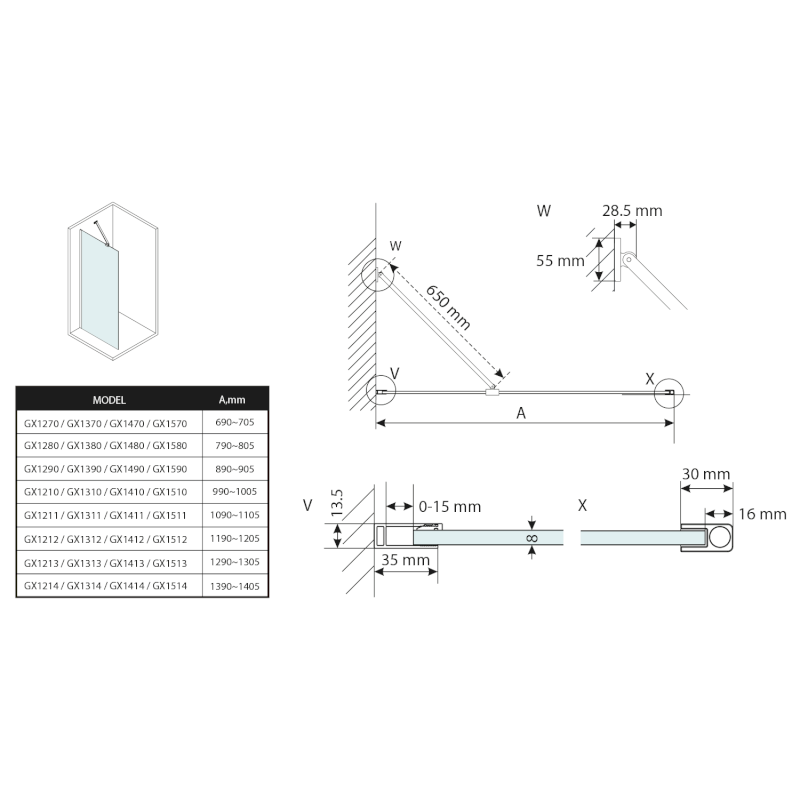 VARIO čiré sklo 1000x2000mm GX1210