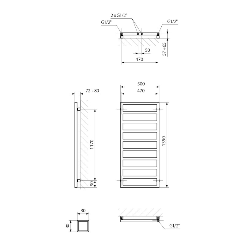 GIANLUCA otopné těleso 500x1350mm, černá mat GL135B