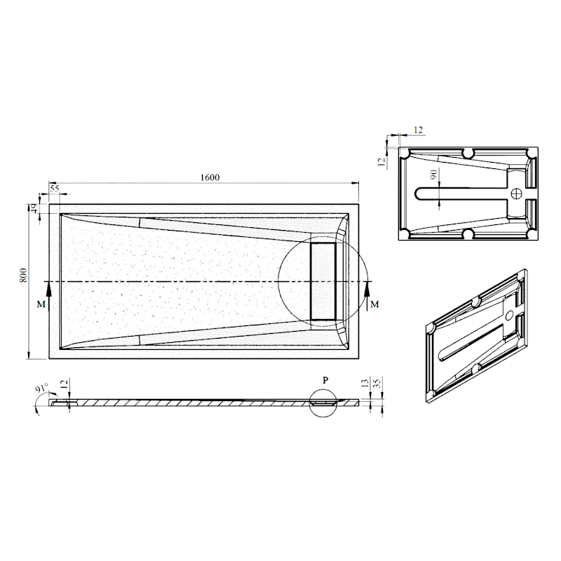 ELEA sprchová vanička litý mramor, 160x80cm, bílá PEL16080