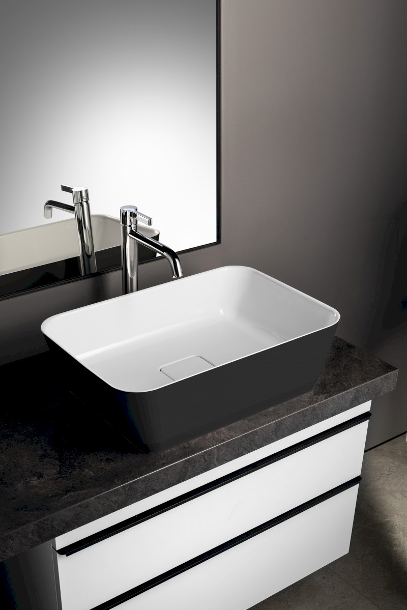 BANERA SQUARE umyvadlo na desku, litý mramor, 50x36cm, bílá/antracit mat 14596.52