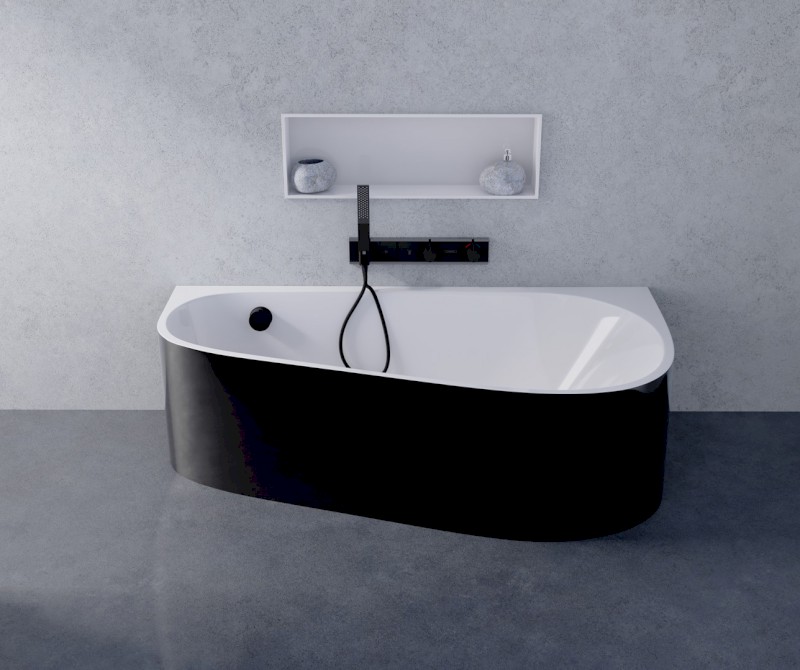 PROJEKTA DR MONOLITH nástěnná stojící vana 156x77x60cm, bílá/černá 21111MDRB