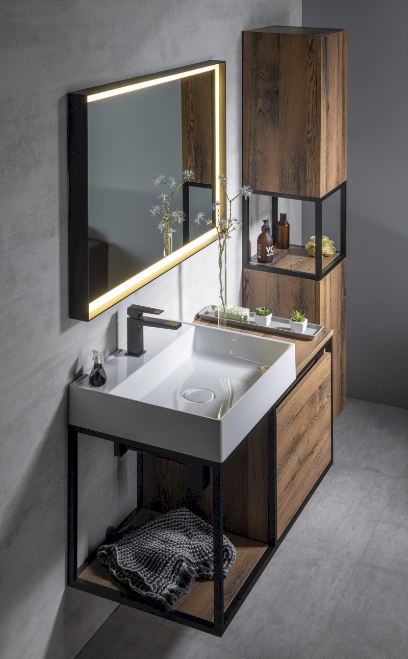 SKARA umyvadlová skříňka 100x49,5x46,5cm, černá mat/dub Collingwood CG004-1919