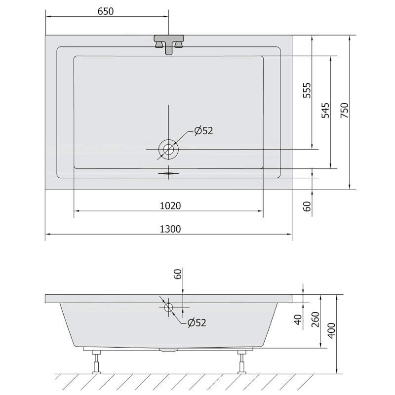 DEEP hluboká sprchová vanička, obdélník 130x75x26cm, bílá 72942