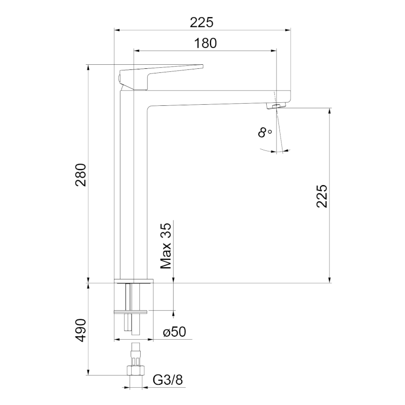 TURSI stojánková umyvadlová baterie vysoká, prodloužená hubice, černá mat TI007B
