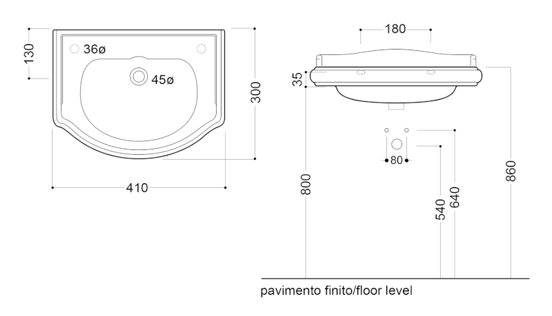 RETRO keramické umývátko 41x30cm, otvor pro baterii vpravo, černá mat 103331DX