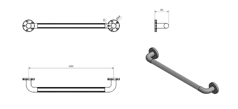 WHITE LINE pevnostní madlo plastové, 600mm, bílá MD360