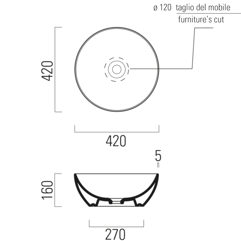PURA keramické umyvadlo na desku, průměr 42cm, ghiaccio mat 885115