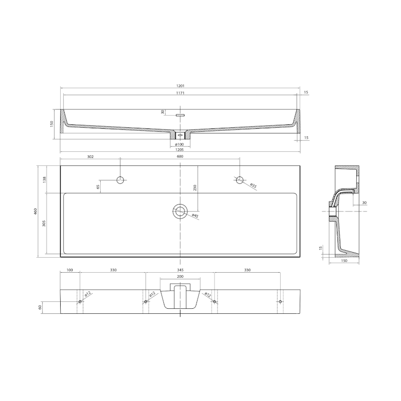 AQUATIC dvojumyvadlo, litý mramor, 120x46cm, bílá AT120-2