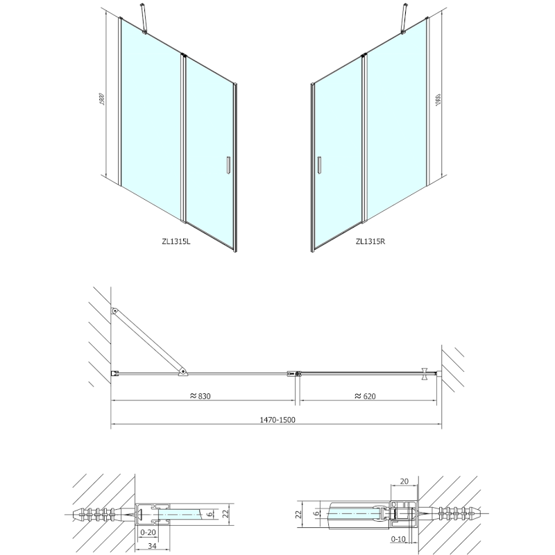 ZOOM sprchové dveře 1500mm, čiré sklo ZL1315