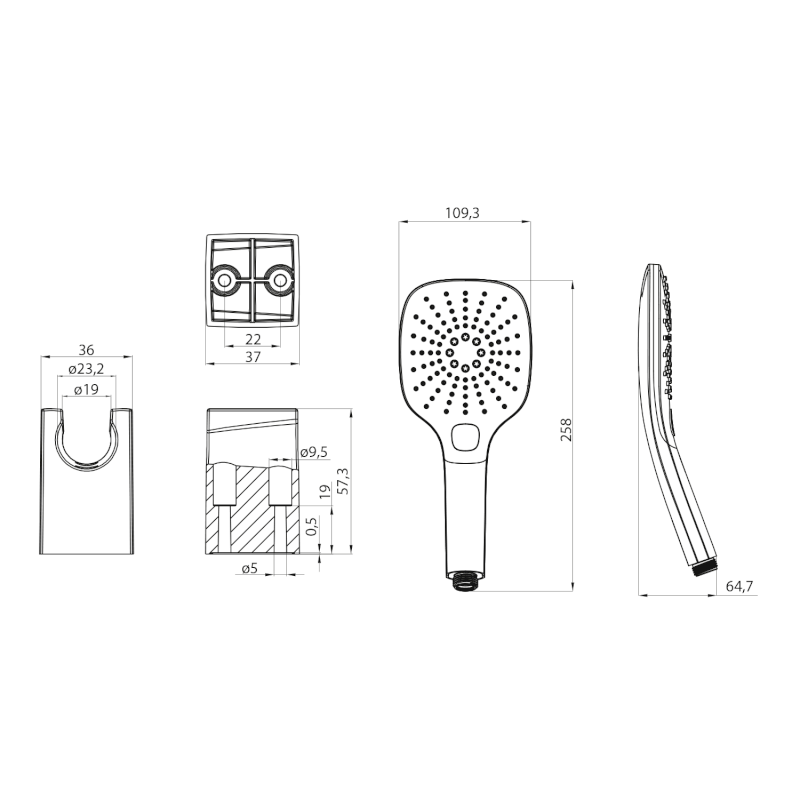 Sprchová souprava, 3 režimy sprchování, silikon trysky, pevný držák, hadice 1500mm, chrom 1204-62