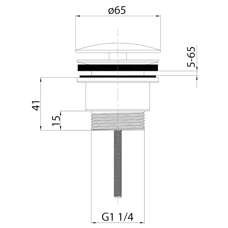 Umyvadlová výpust 5/4“, neuzavíratelná, velká zátka, 5-65mm, chrom CV3004