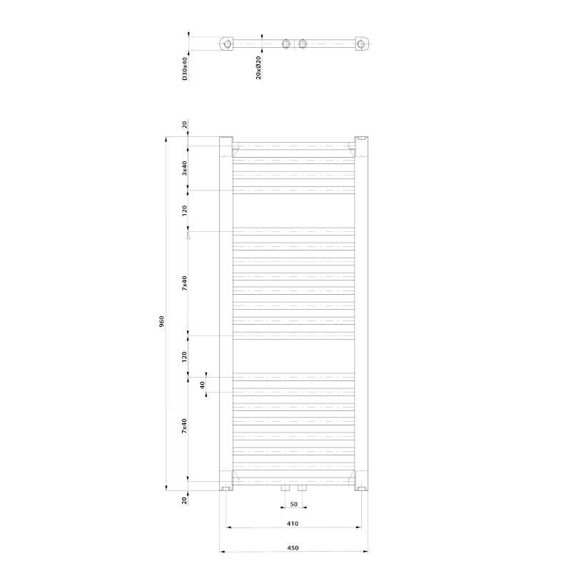 DIRECT otopné těleso se středovým připojením 450x960 mm, bílá ELM94T