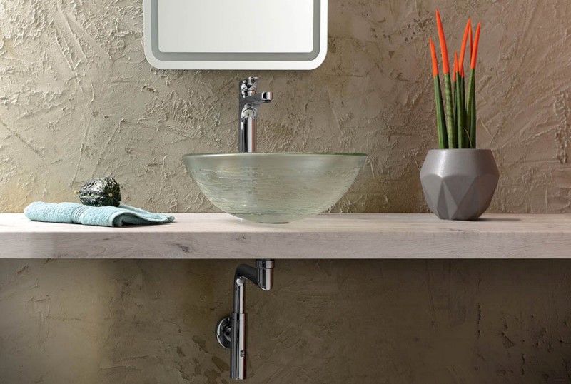 RIPPLE skleněné umyvadlo na desku Ø 42cm, čirá s motivem 2501-18