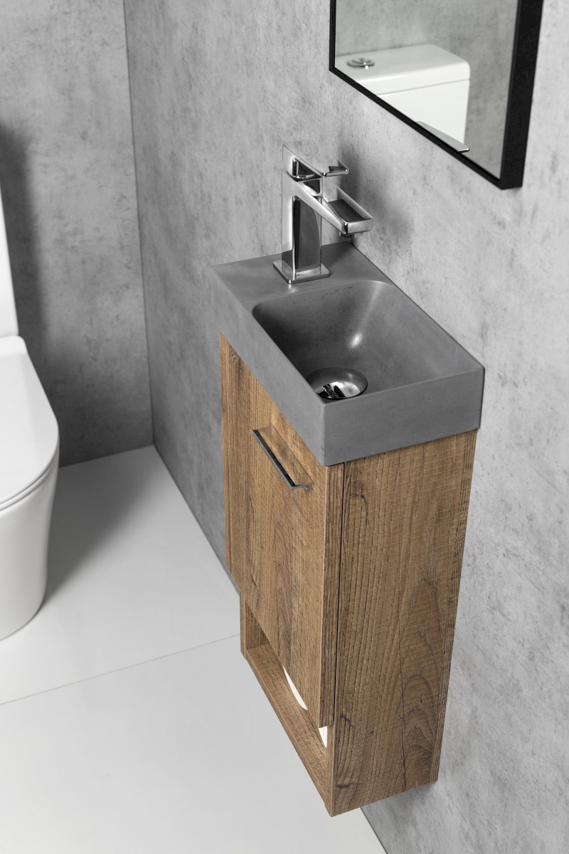 PICCOLINO betonové umývátko 30,8x17cm, baterie vlevo, šedá mat PK30017