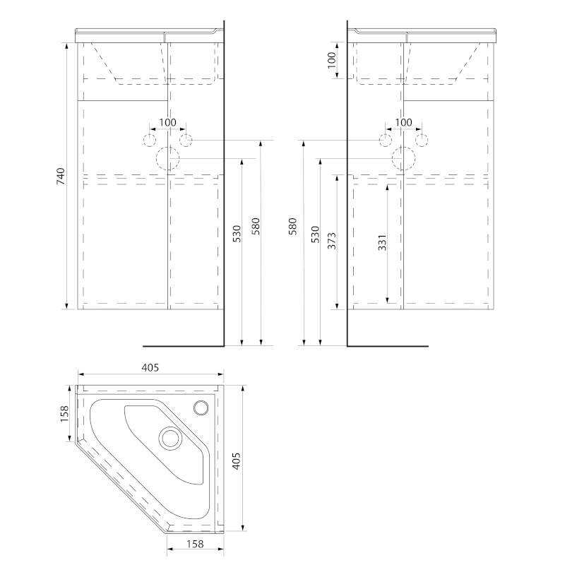 ZOJA umyvadlová skříňka rohová 39x74x39cm, dub platin pro 1601-40 50346