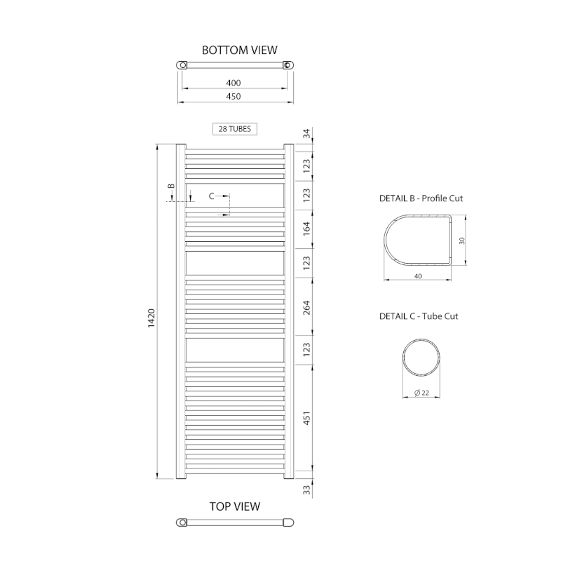 ALYA otopné těleso rovné 450x1420mm, chrom LLR107