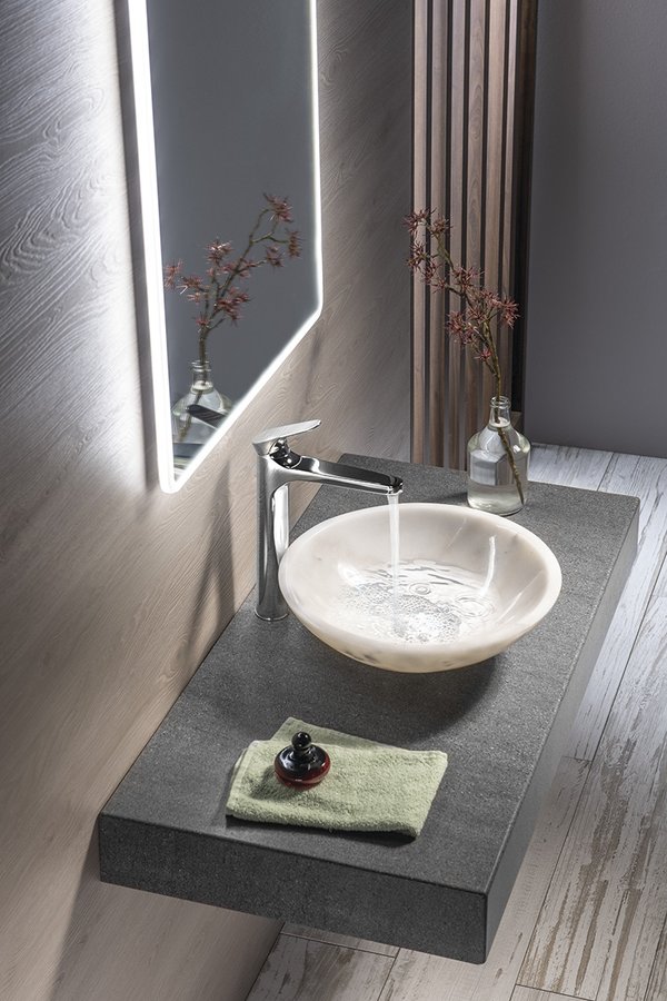 BLOK kamenné umyvadlo na desku Ø 40cm, leštěný bílý mramor 2401-34