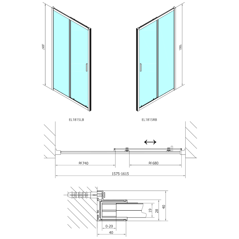 EASY BLACK sprchové dveře 1600mm, čiré sklo EL1815B