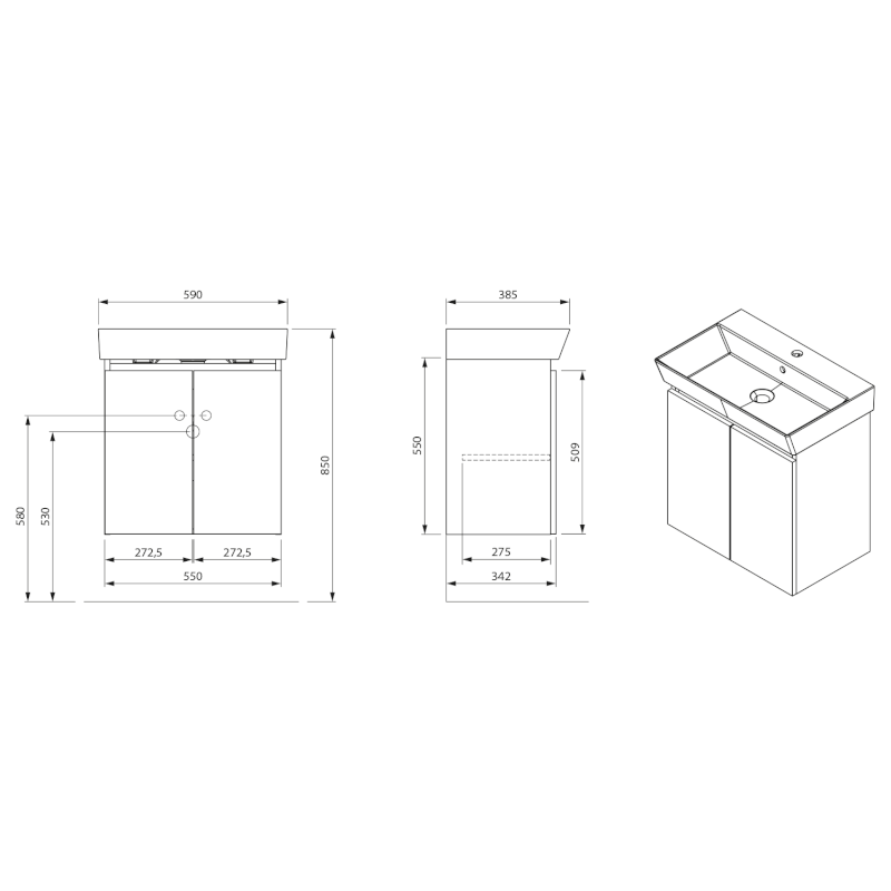 PANEDA umyvadlová skříňka 55x55x34,2cm, bílá PN255